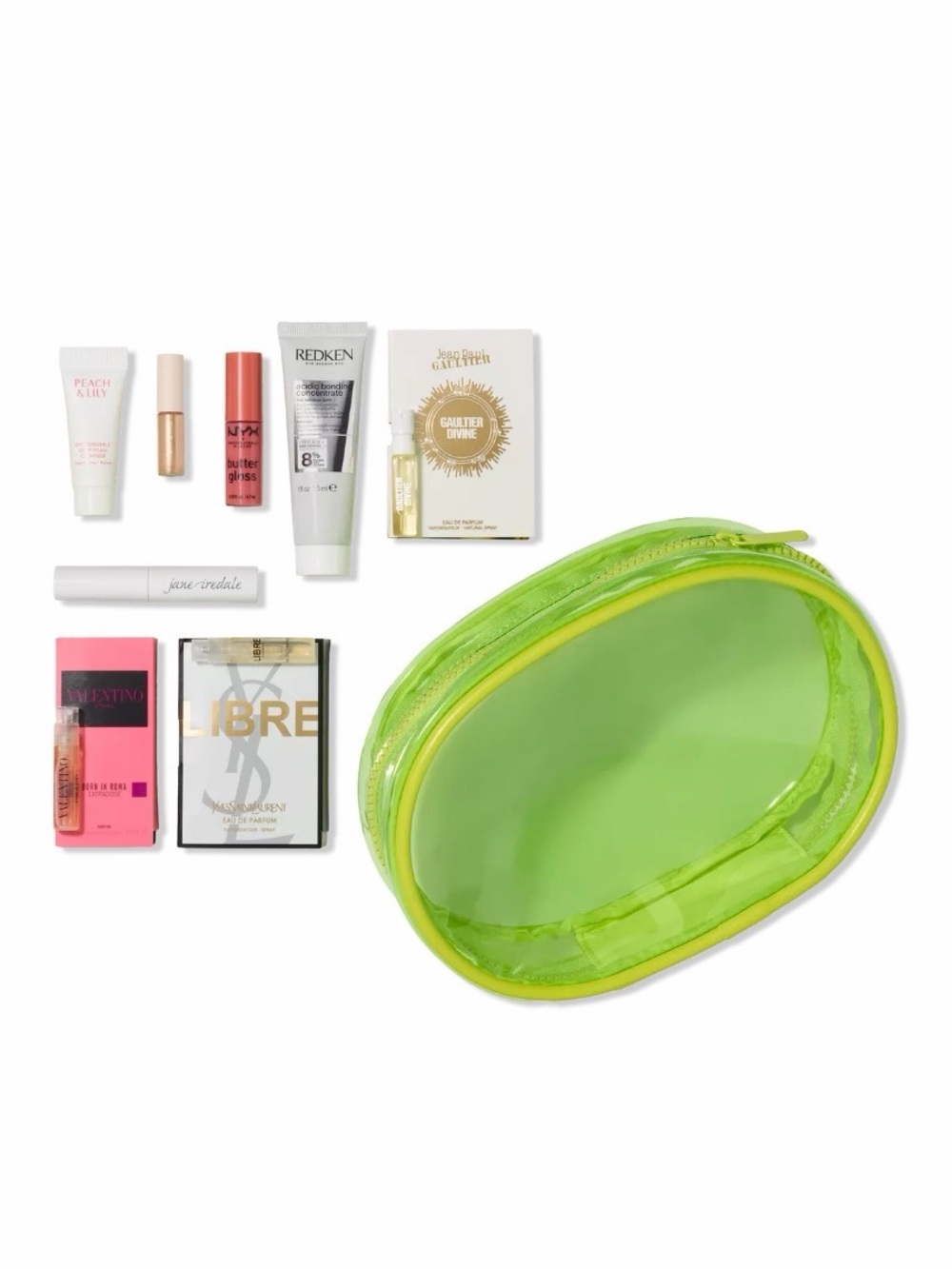 Lime Green Jelly Cosmetic Bag and Samples set